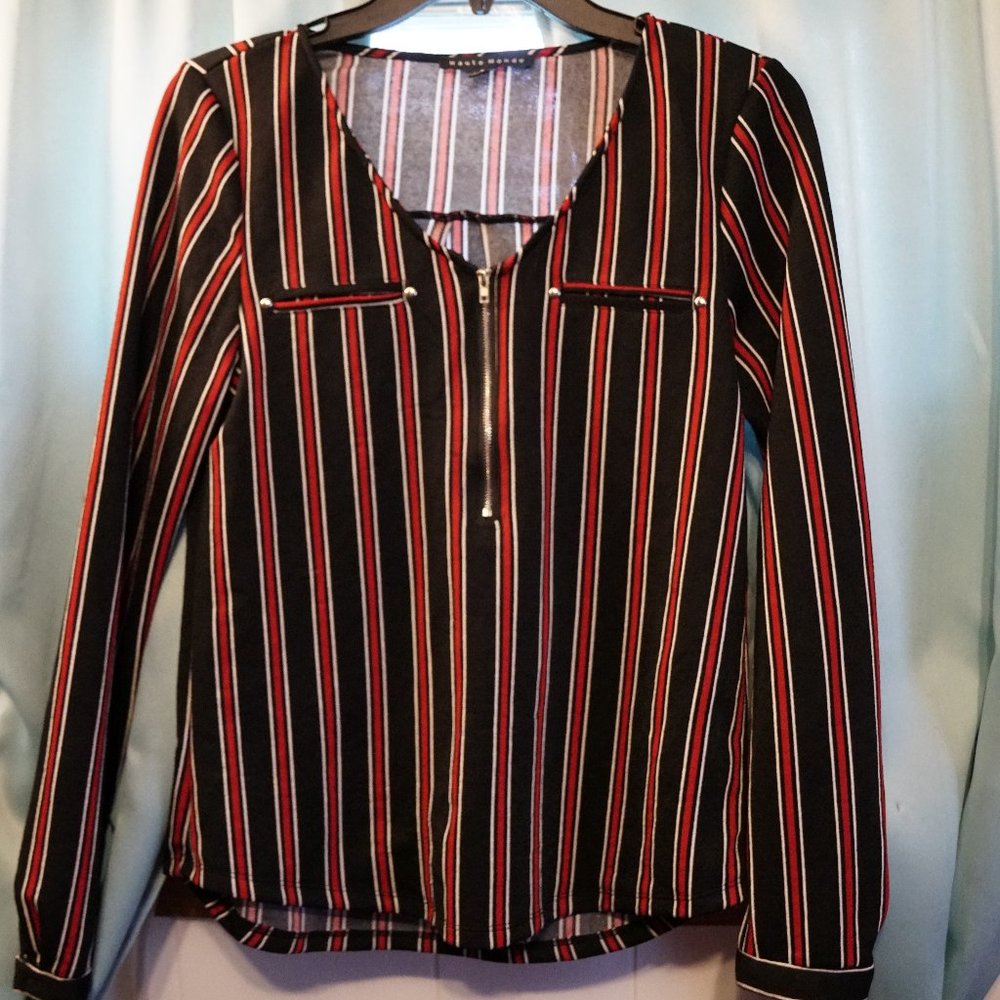 Haute Monde Red, Black, and White blouse